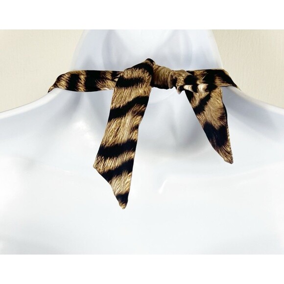 Michael Michael Kors Size 12 Animal Print Halter Ruched One Piece Swimsuit Logo - Picture 4 of 10